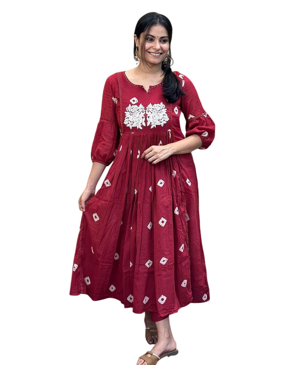 Women's Cotton Printed Long Anarkali Kurti With Pant