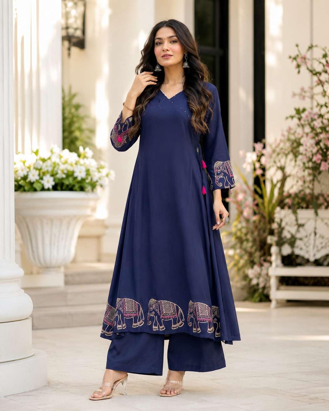 Women's Rayon Embroidered Straight Kurti With Pant Set