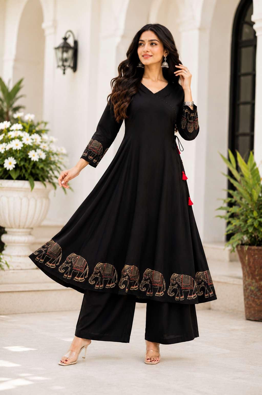 Women's Rayon Embroidered Straight Kurti With Pant Set