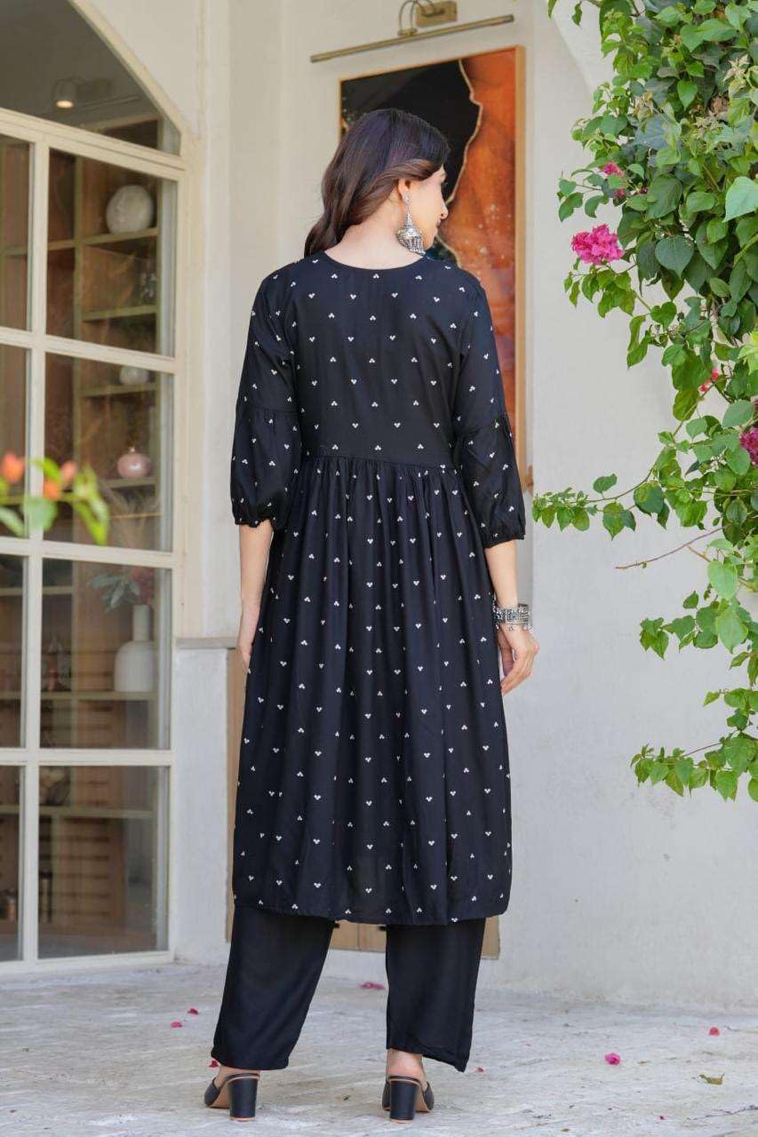 Women's Cotton Embroidered Anarkali Kurti With Pant And Dupatta Set