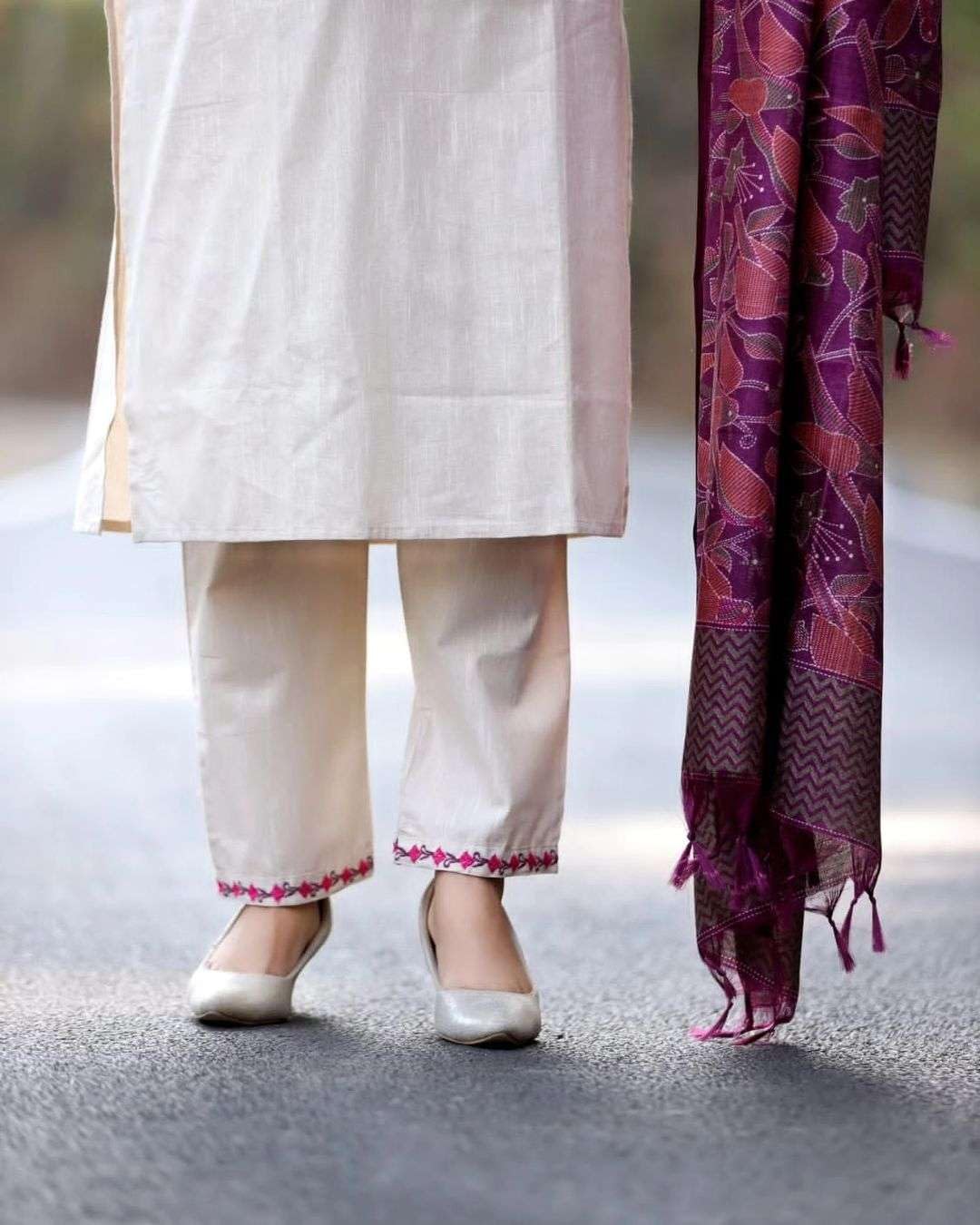 Women's Cotton Floral Printed Straight Kurti with Pant and Dupatta Set