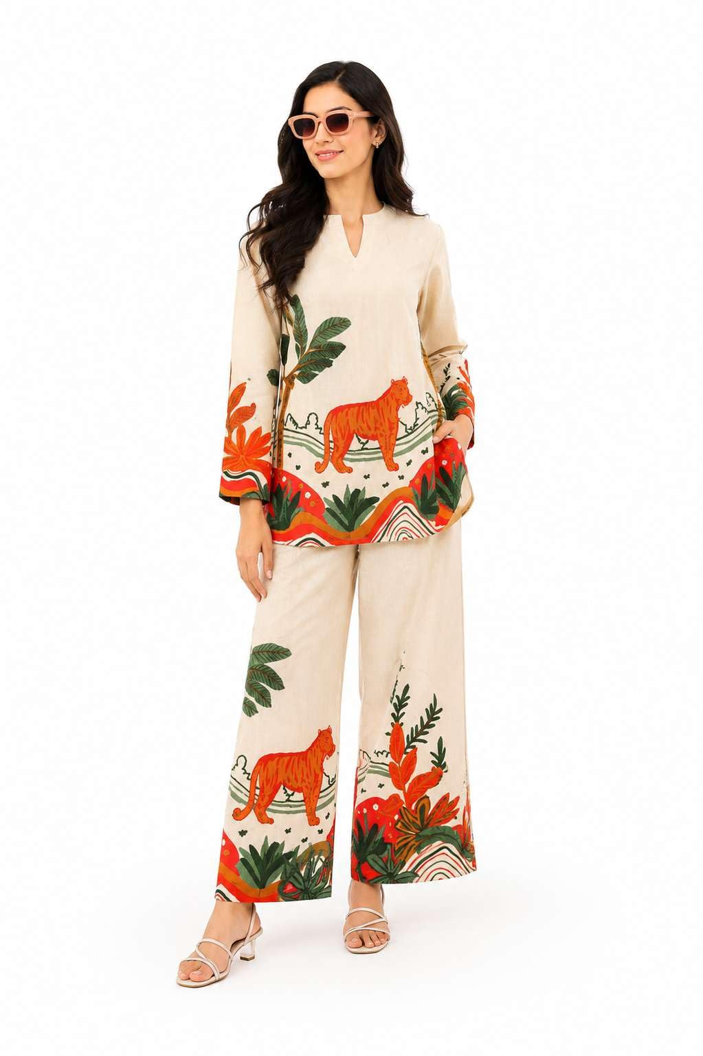 Women's Cotton Floral Printed Straight Short Kurti With Pant Set