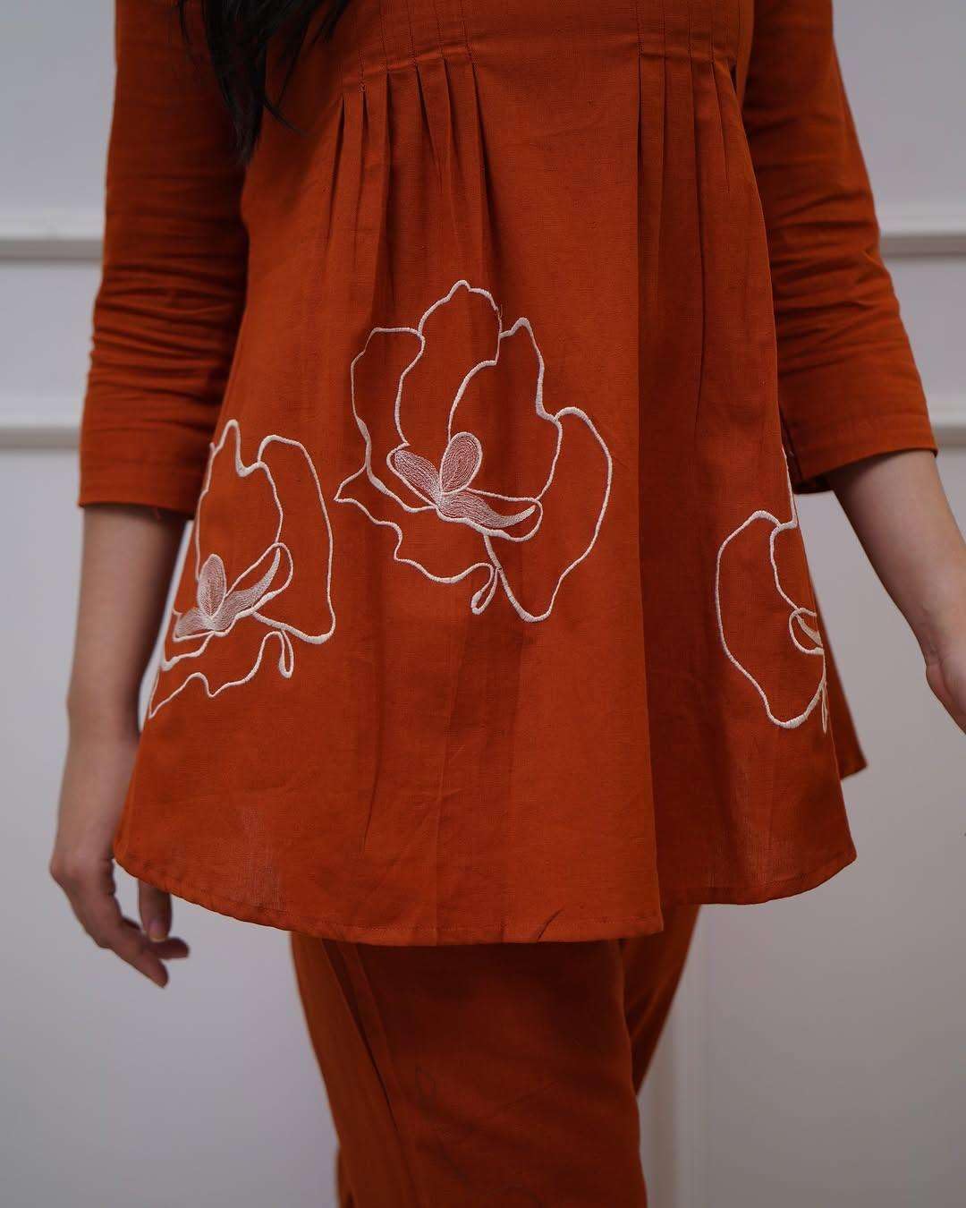 Women's Cotton Rose Printed Short Anarkali Kurta with Pant Western wear Cord Set
