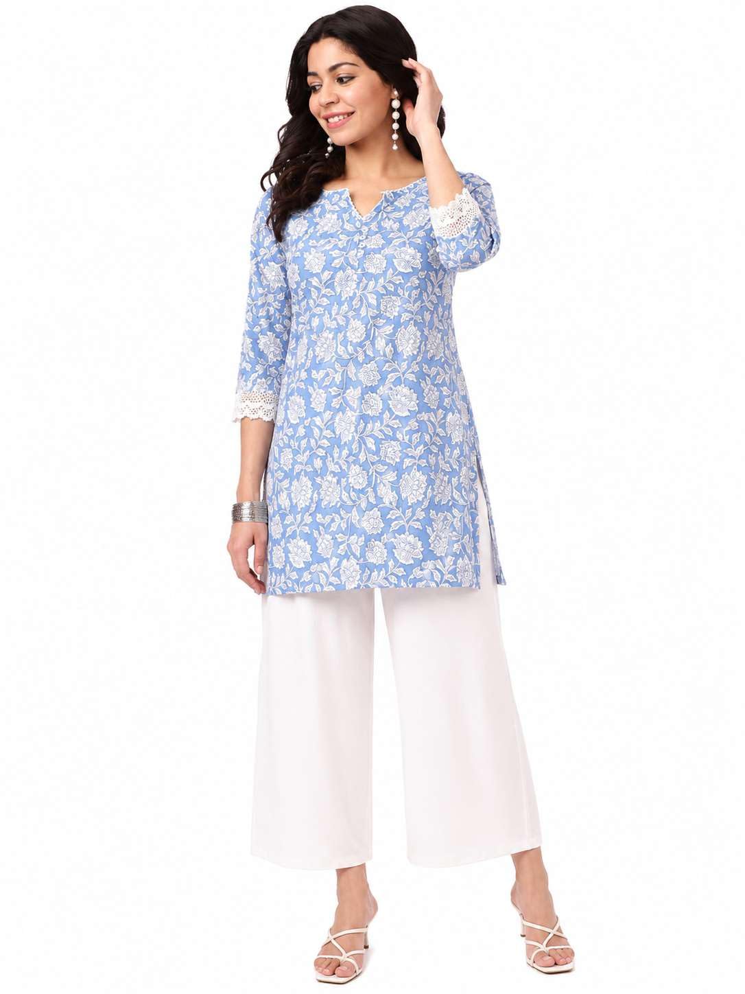 Women's Rayon Floral Printed Straight Short Kurti Set