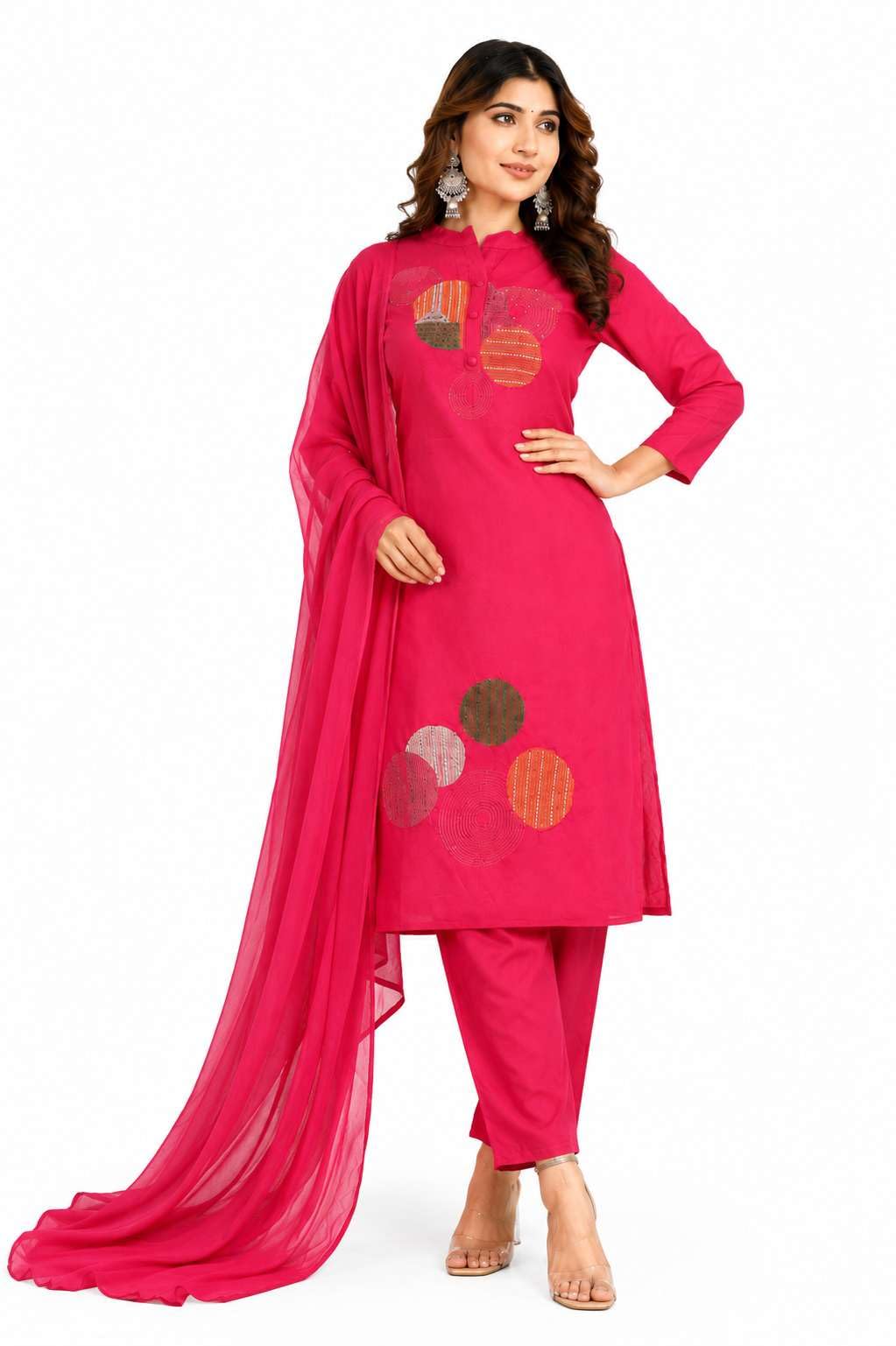 Women's Cotton Embroidery Straight Kurti With Pant Set