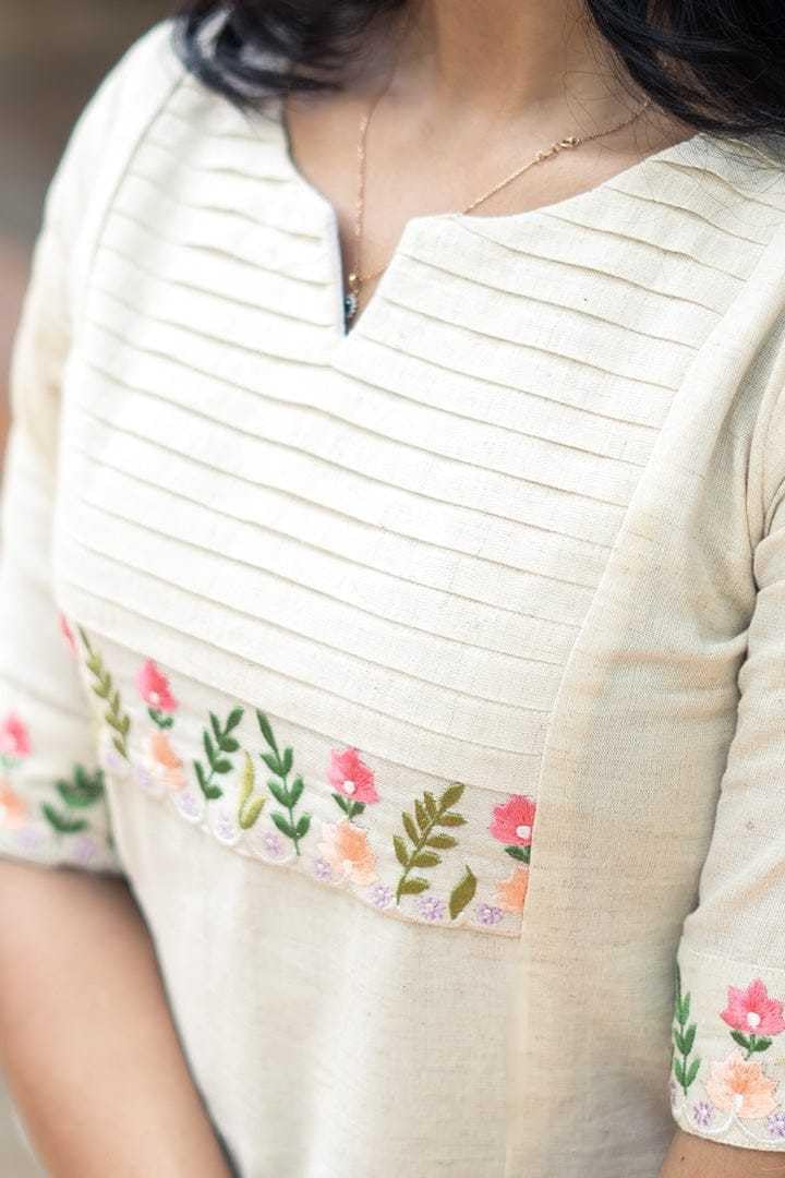 Women's Cotton Floral Printed Straight Kurti with Palazzo (White)
