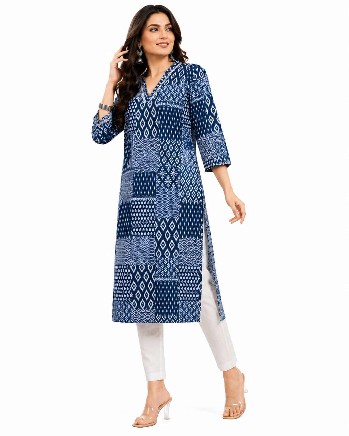 Women's Cotton Printed A-Line Kurti With Pant
