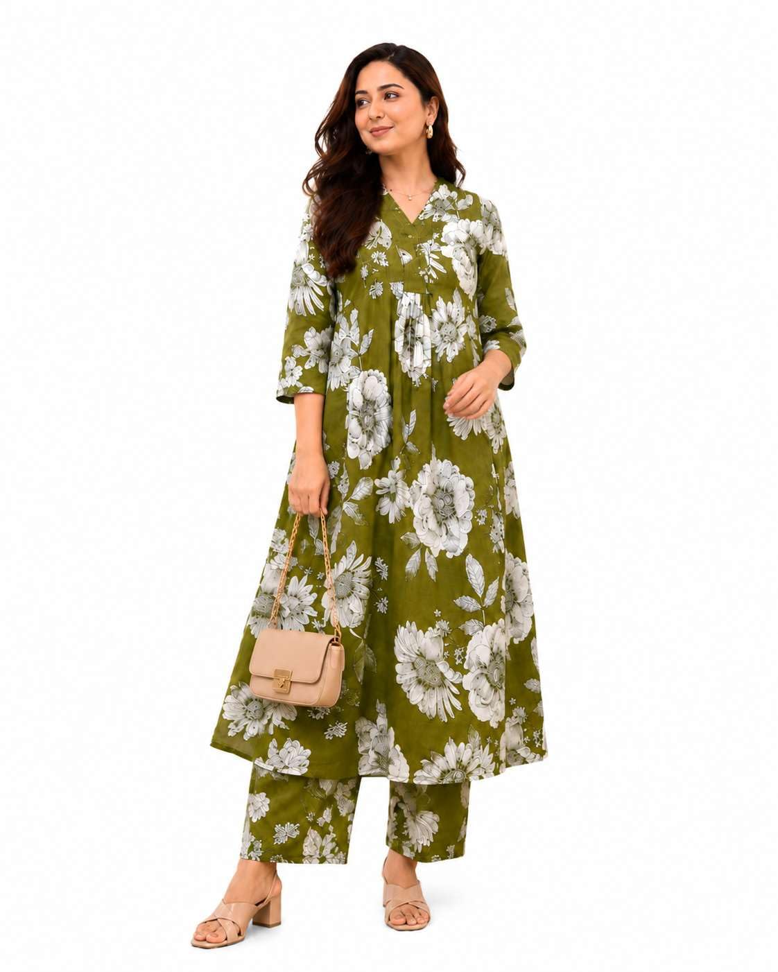 Women's Cotton Floral Printed Straight Kurti With Pant Set