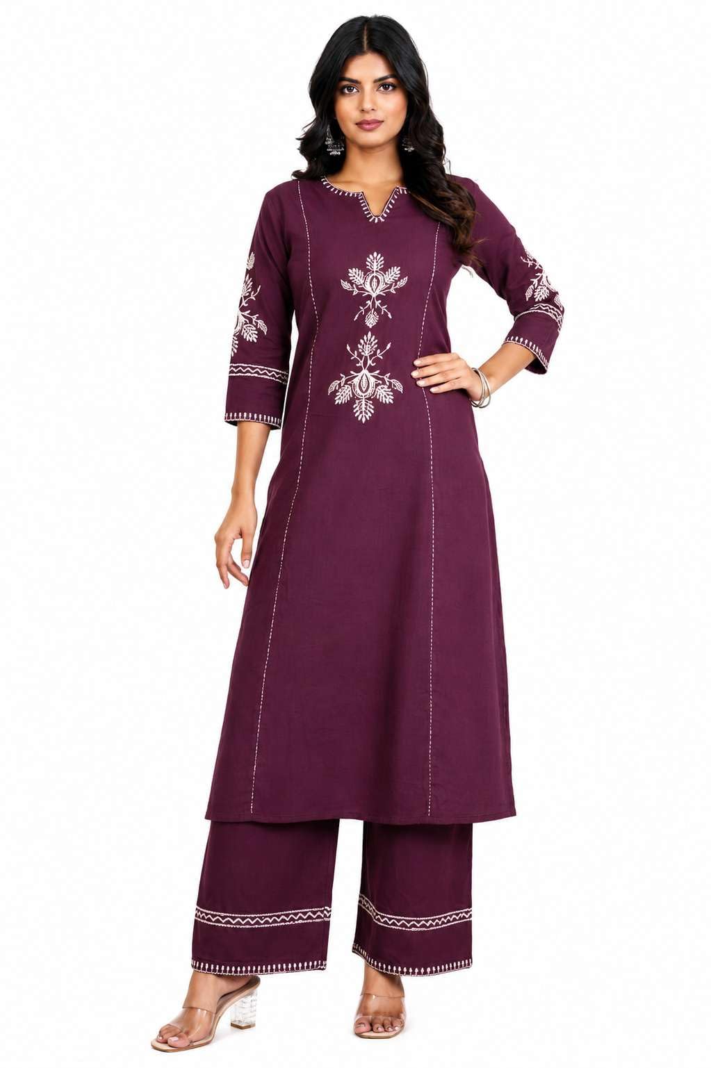 Women's Cotton Embroidered Straight kurti With relaxed fit Pant