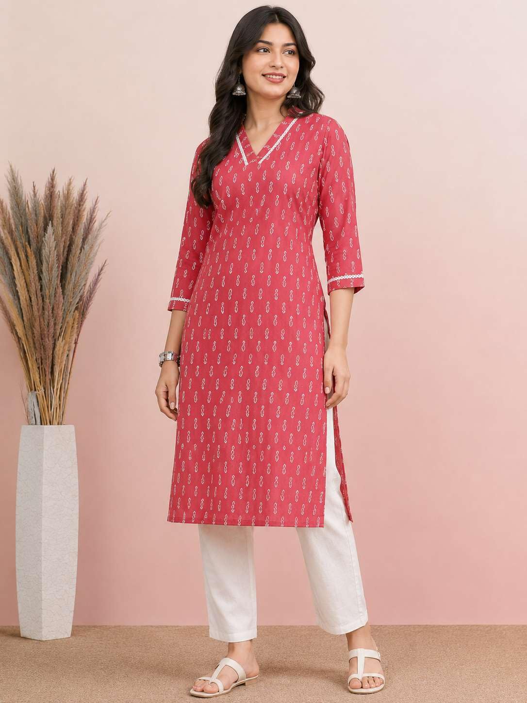 Women's Cotton Plain Flared Sleeveless Kurta With Palazzo