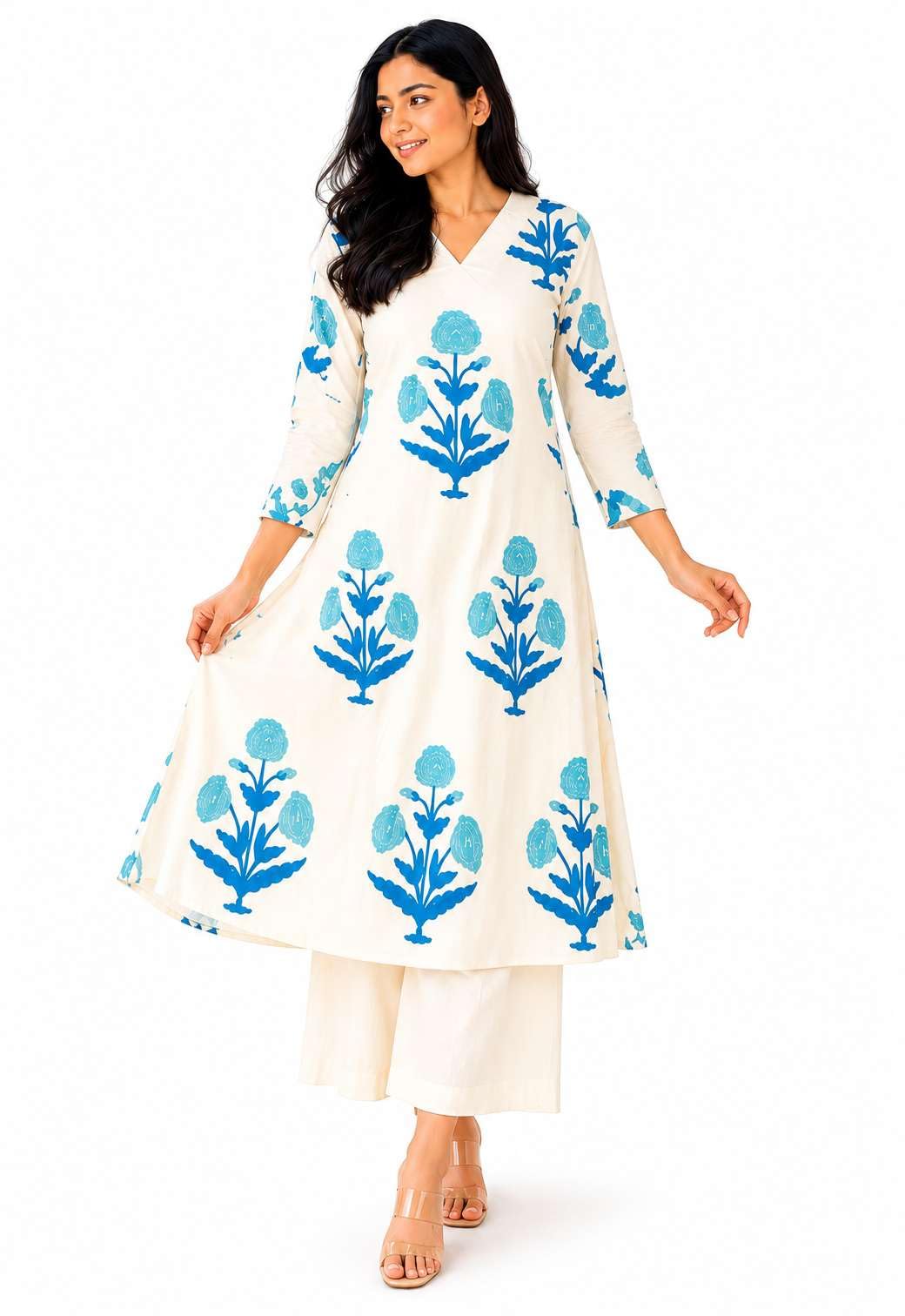 Women's Cotton Printed Straight Kurti With PalAMzo