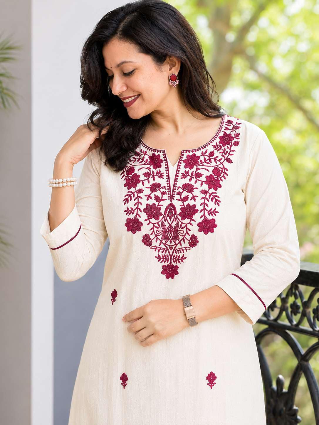 Women's Cotton Floral Embroidered  Straight Kurti With Pant -UG-11