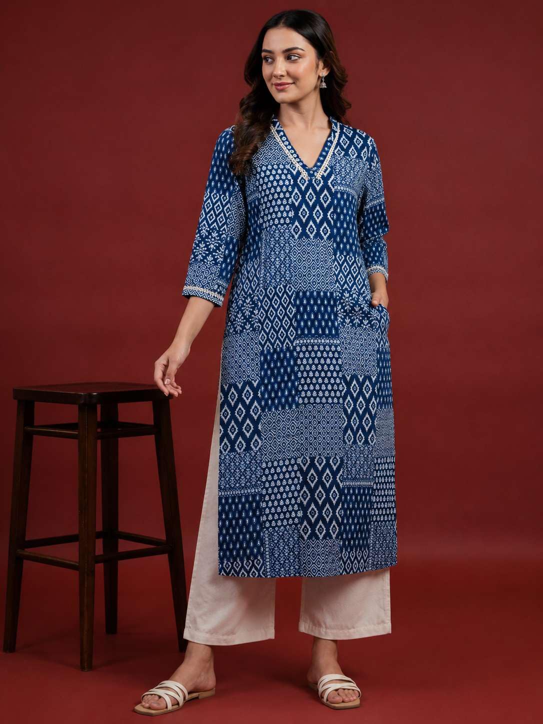 Women's Cotton Printed A-Line Kurti With Pant