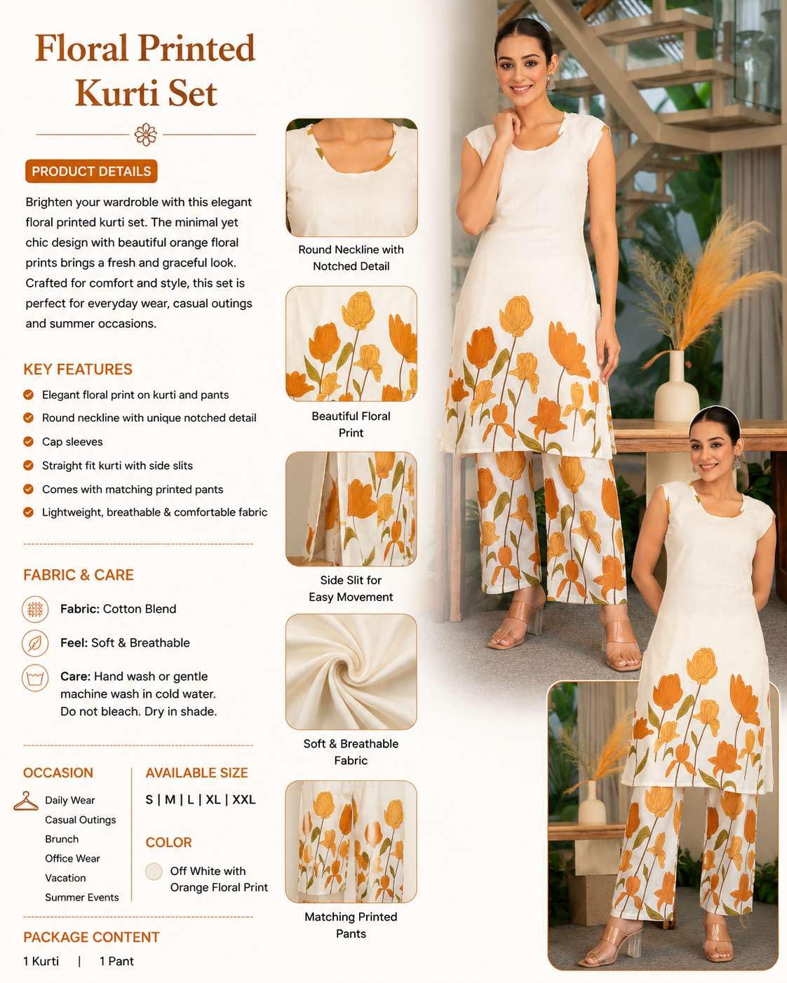 Women's Cotton Floral Printed Straight Kurti With Pant - UG-10