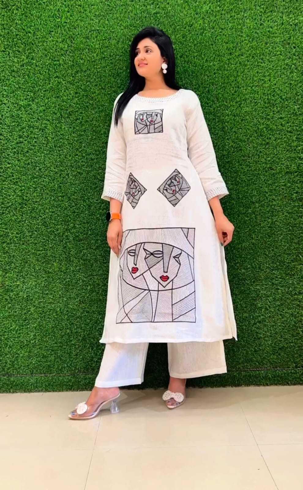 Women's Cotton Embroidered Straight Kurti with Pant