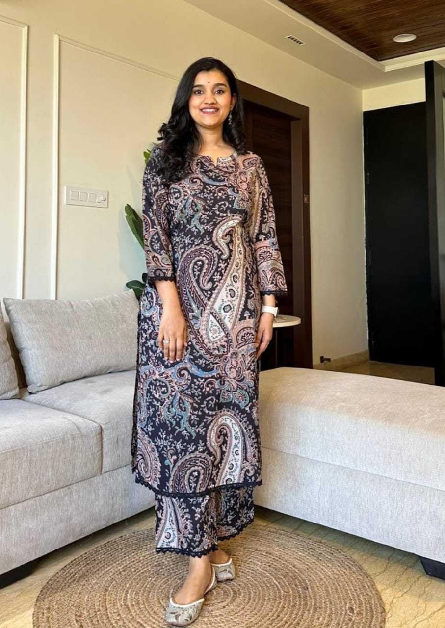Women's Cotton Printed Straight Kurti with Pant Two Piece Co-ord Set