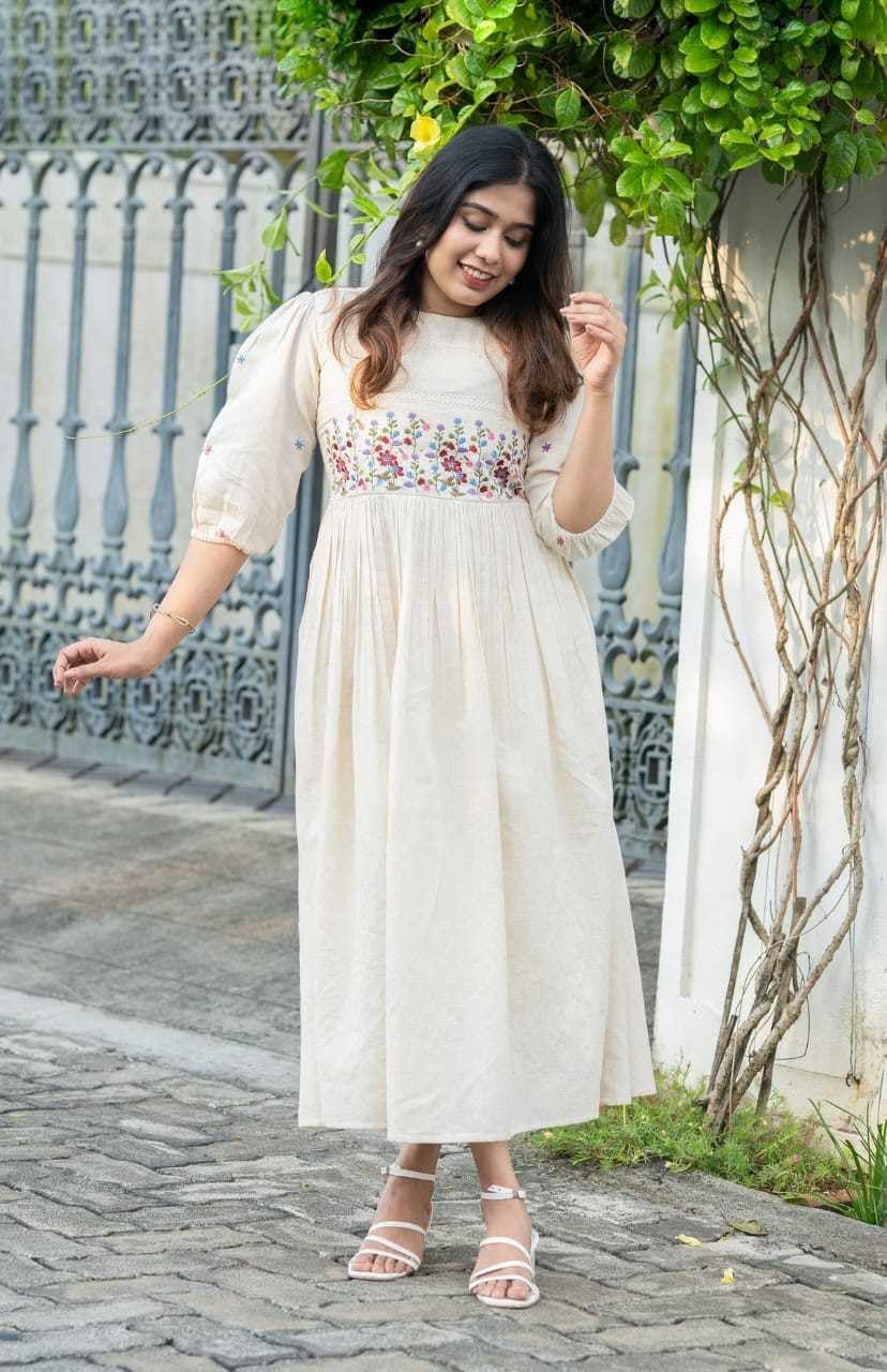 Women's Cotton Floral Embroidery Anarkali Kurti (Gown)
