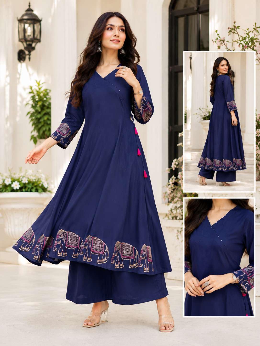 Women's Rayon Embroidered Straight Kurti With Pant Set
