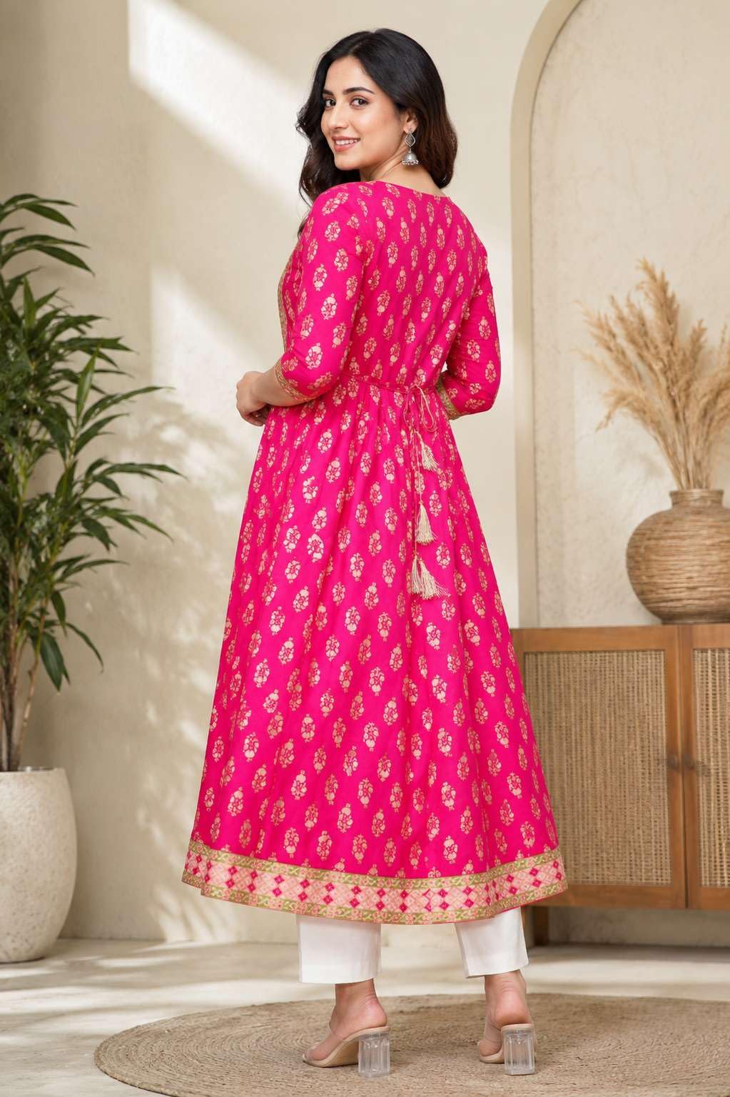 Women's Cotton V-neck Solid Straight Kurti With Pant