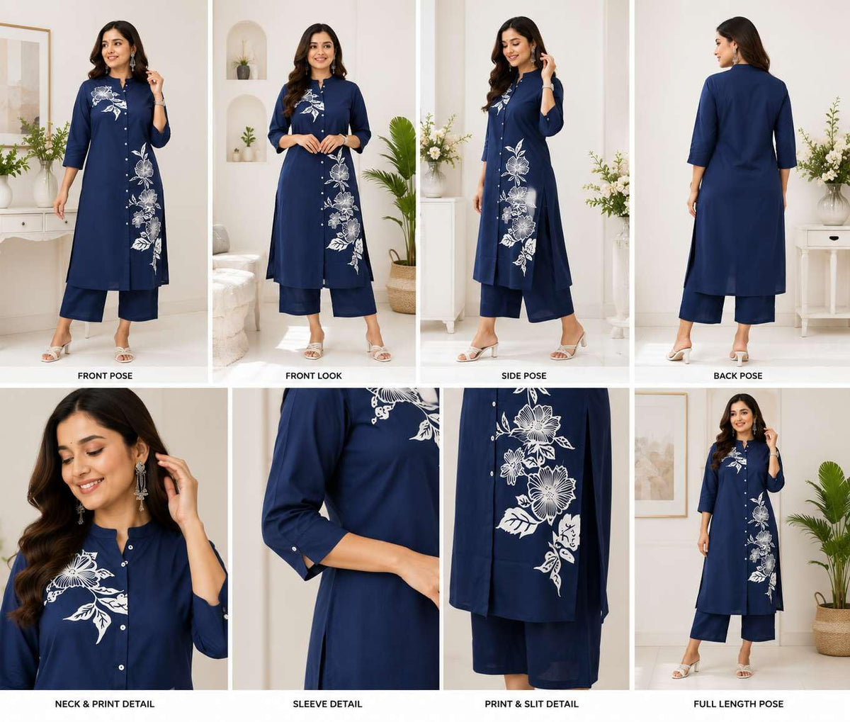 Women's Cotton Floral Printed Straight Kurti With Pant Set