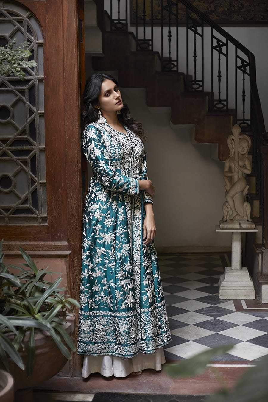 Women's Cotton Embroidery A-line Kurti With Palazzo Set
