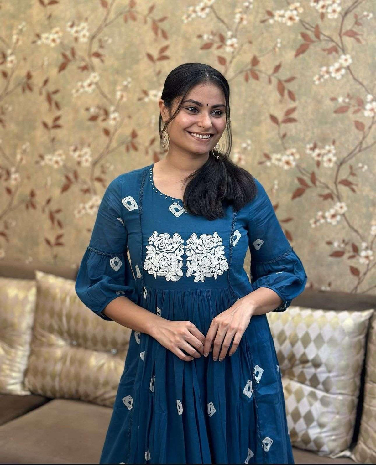 Women's Cotton Hand Block Printed Anarkali Kurti