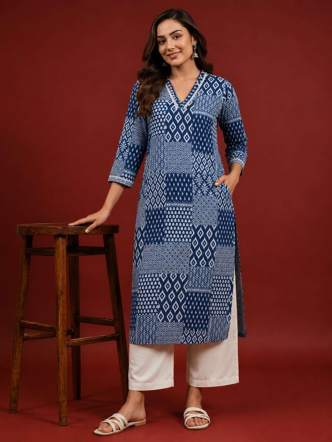 Women's Cotton Printed A-Line Kurti With Pant