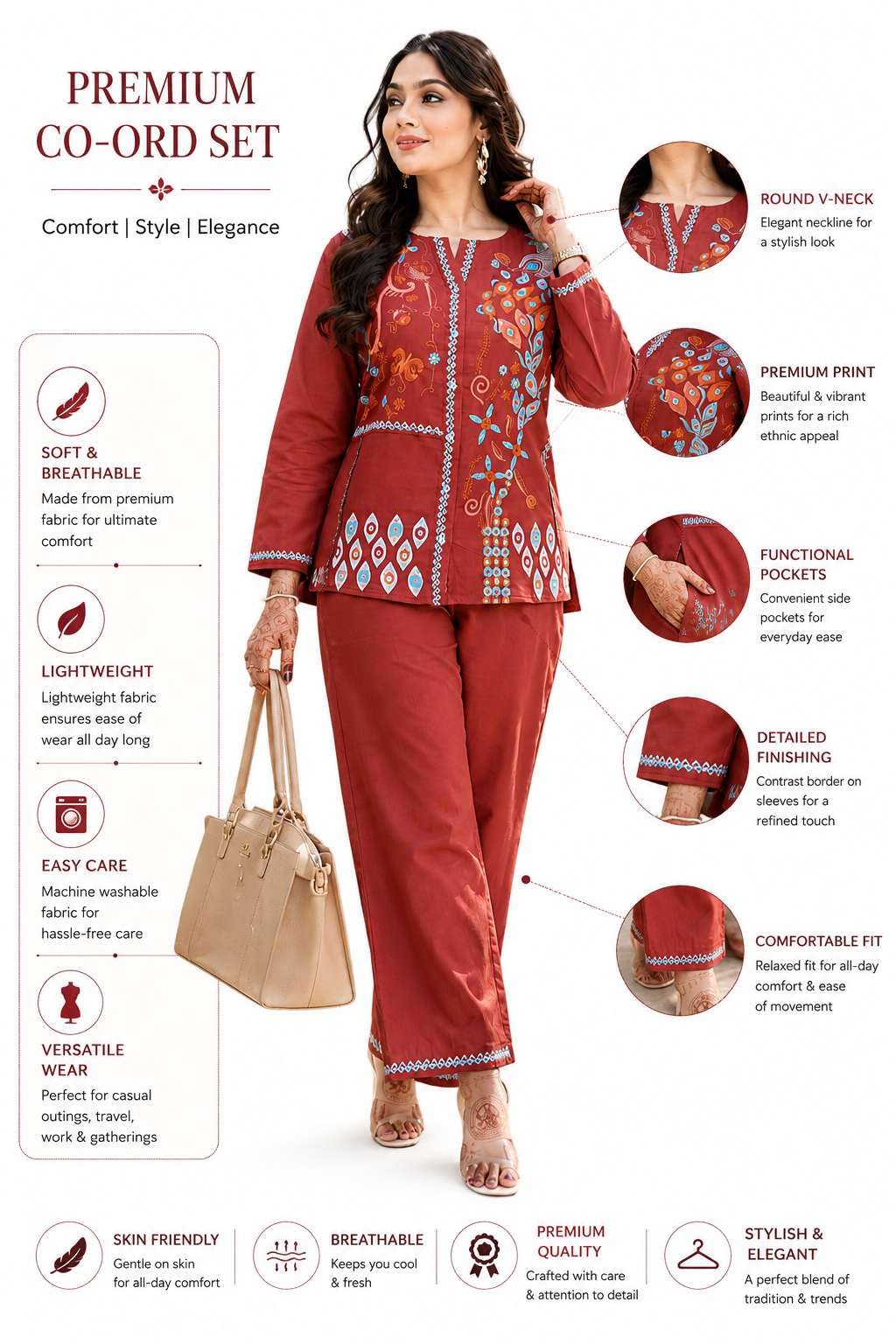 Women's Cotton Embroidery Straight Kurti With Pant Set