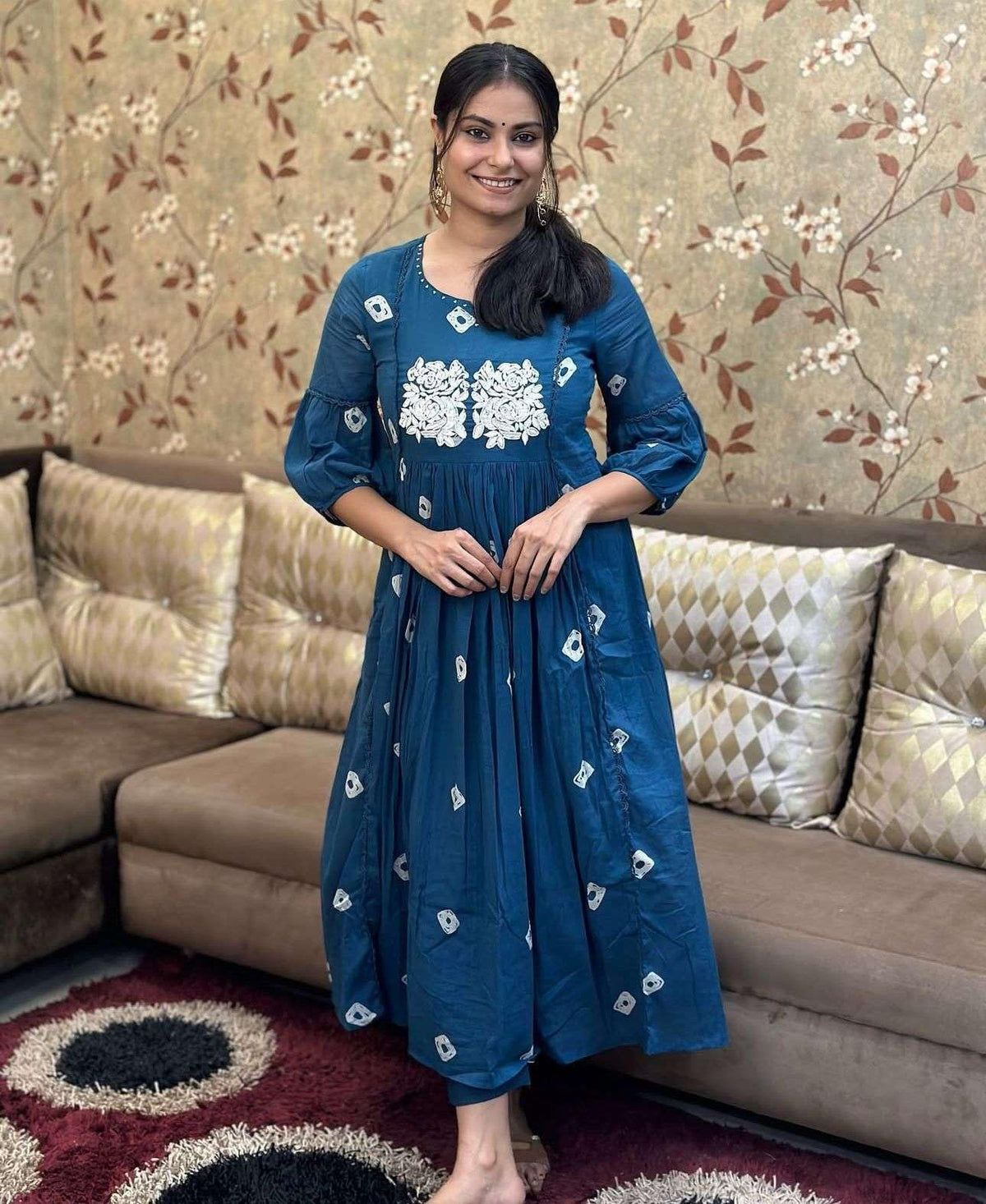 Women's Cotton Hand Block Printed Anarkali Kurti