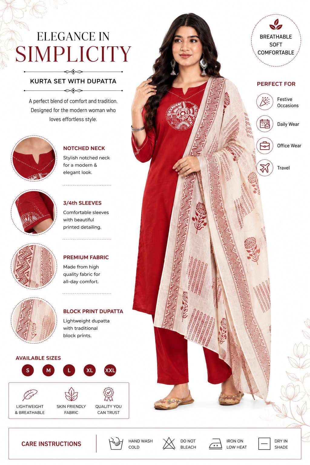 Women's Cotton Embroidery Straight Kurti With Pant Set