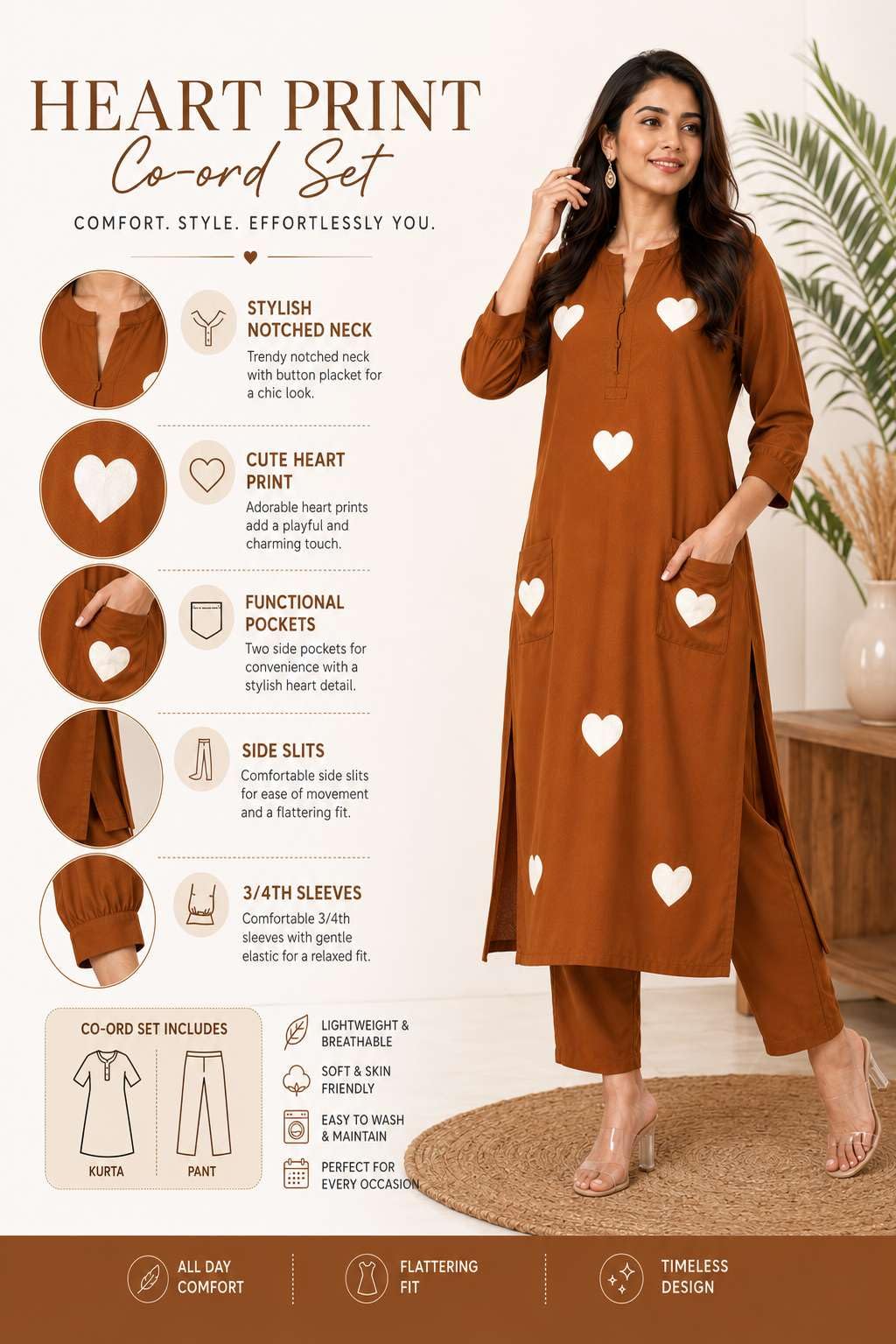 Women's Cotton Embroidered Straight Kurti With Pant Set