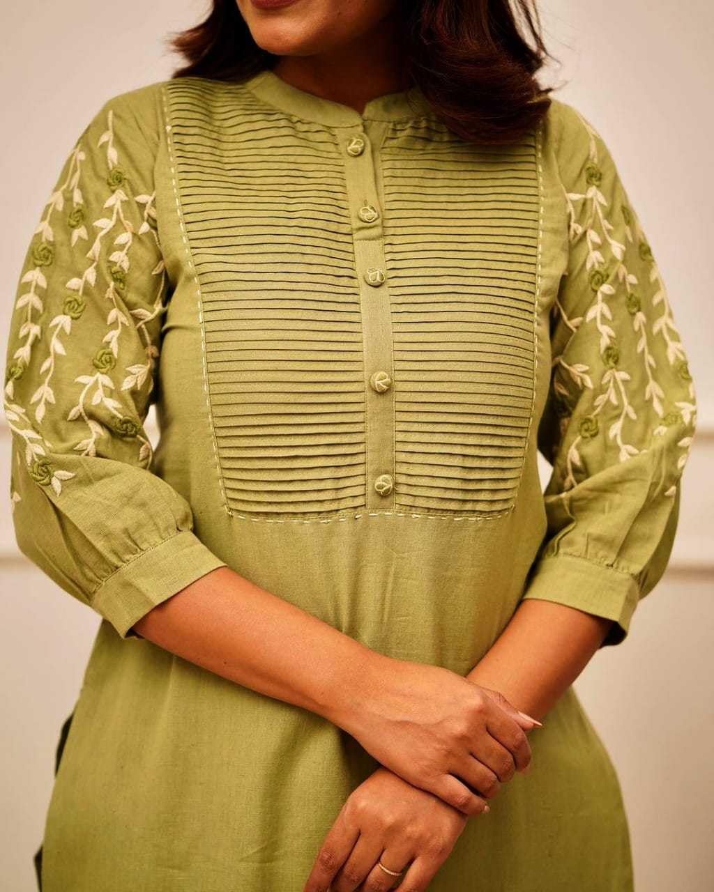Women's Cotton Delicate Embroidery Straight Fit Kurti With Pant
