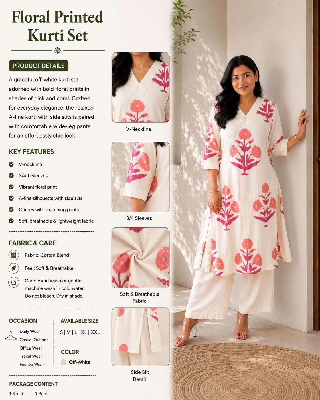 Women's Cotton Printed Straight Kurti With PalAMzo