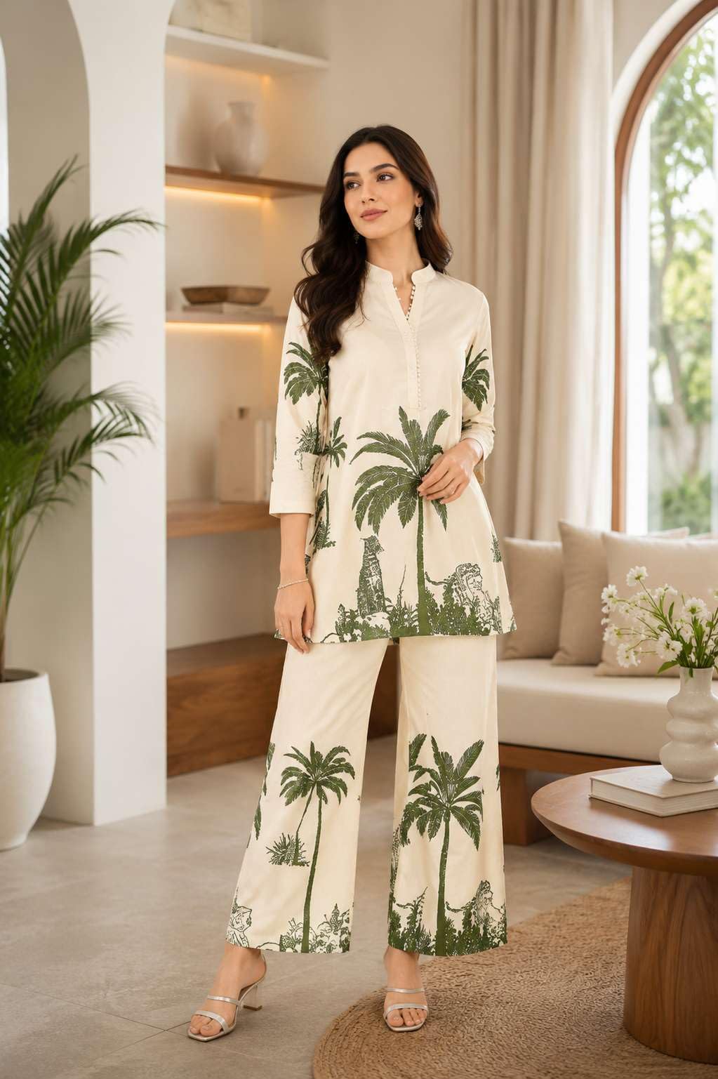 Women's Cotton Floral Printed Straight Short Kurti With Pant Set