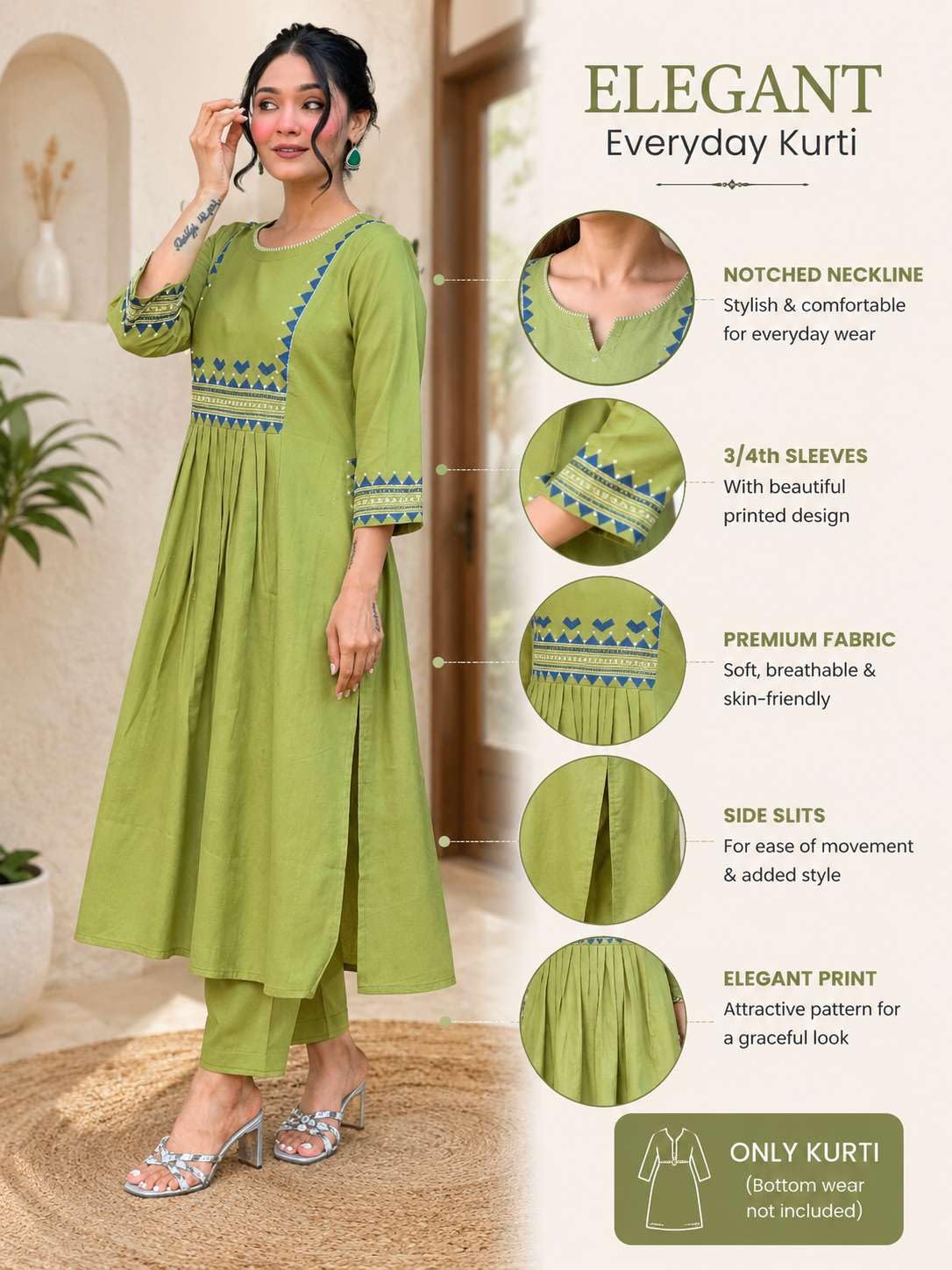 Women's Rayon Embroidered A-Line Kurti With Pant Set