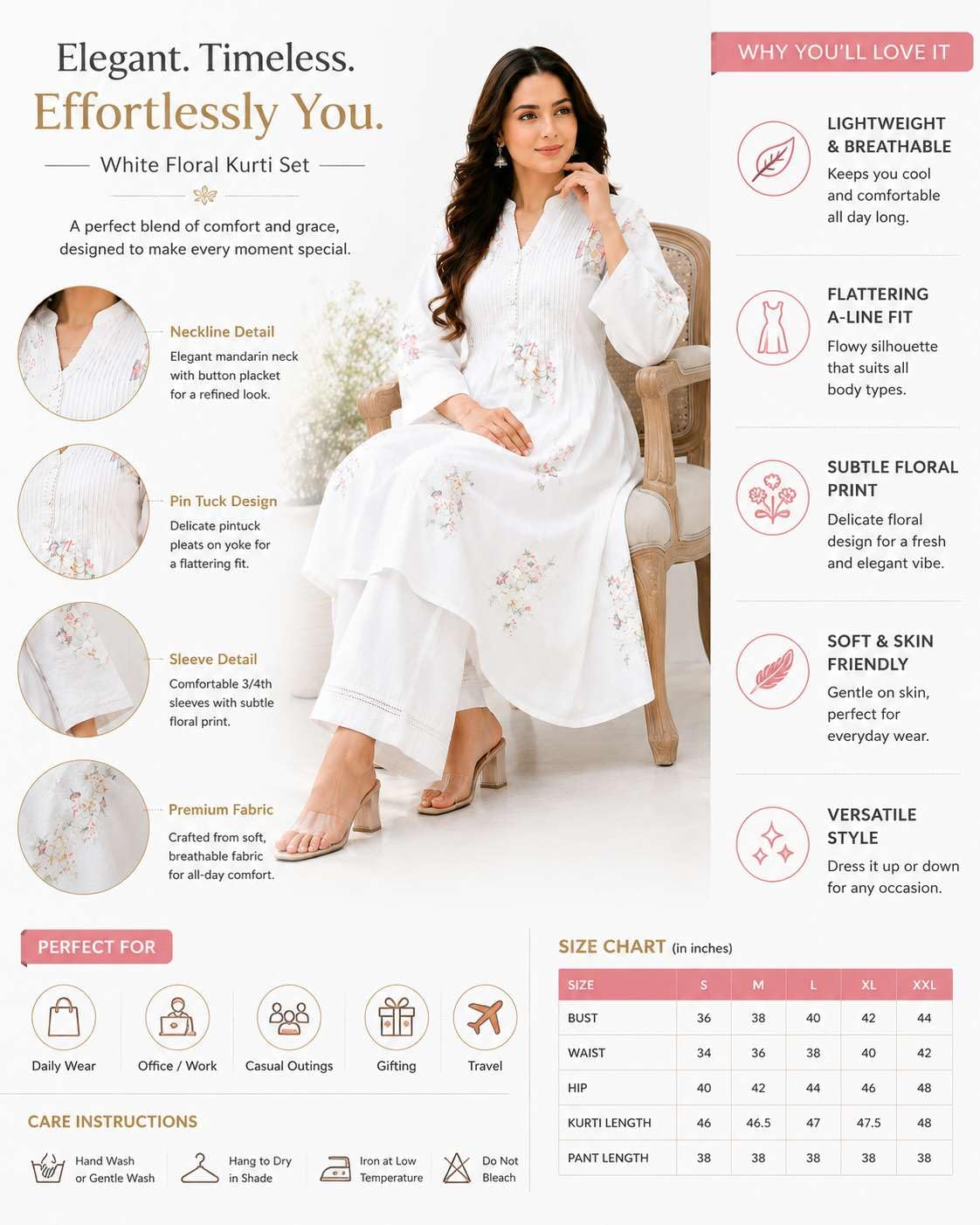 Women's Cotton Embroidery A-Line Kurti With Pant Set