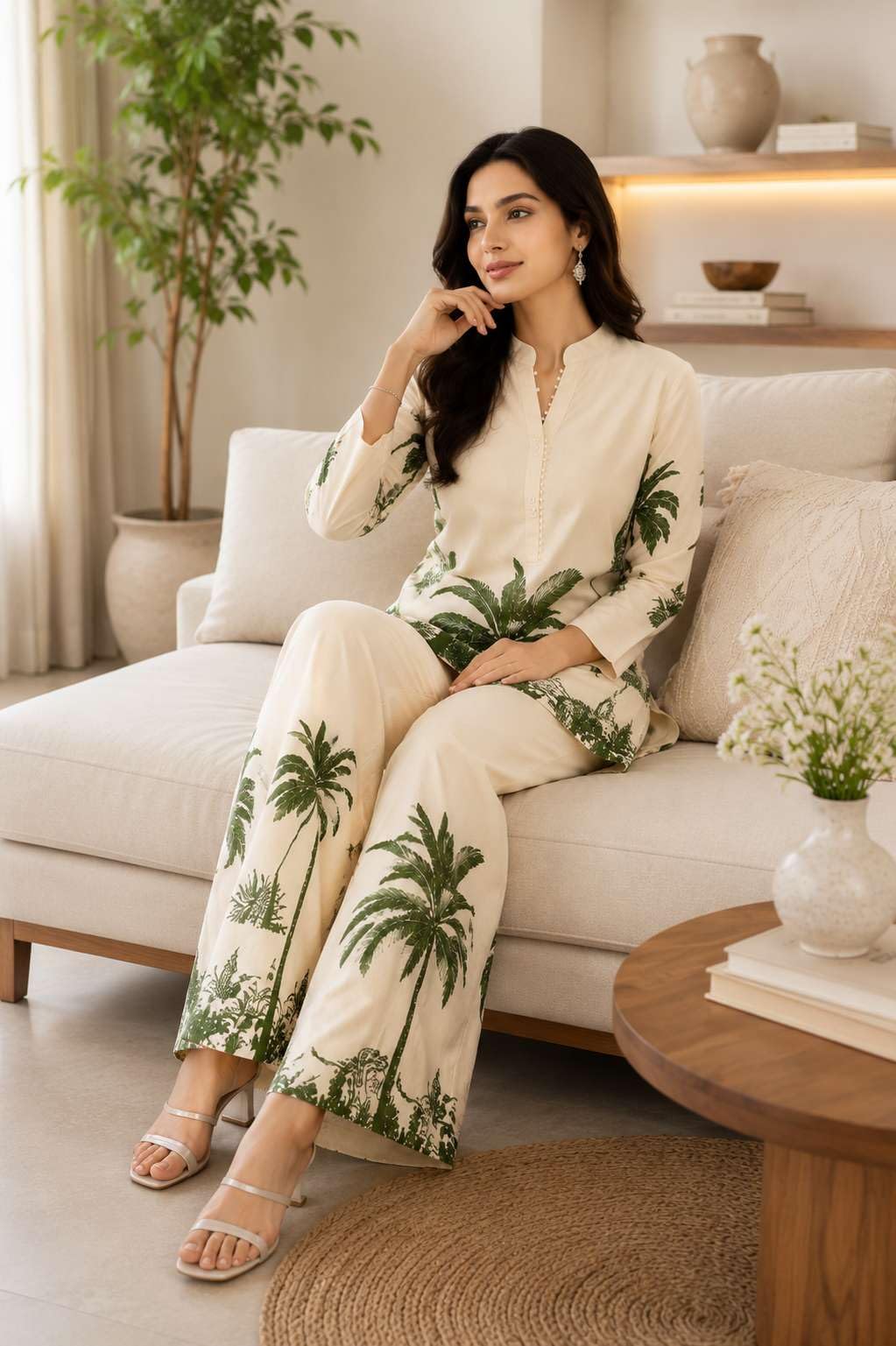 Women's Cotton Floral Printed Straight Short Kurti With Pant Set