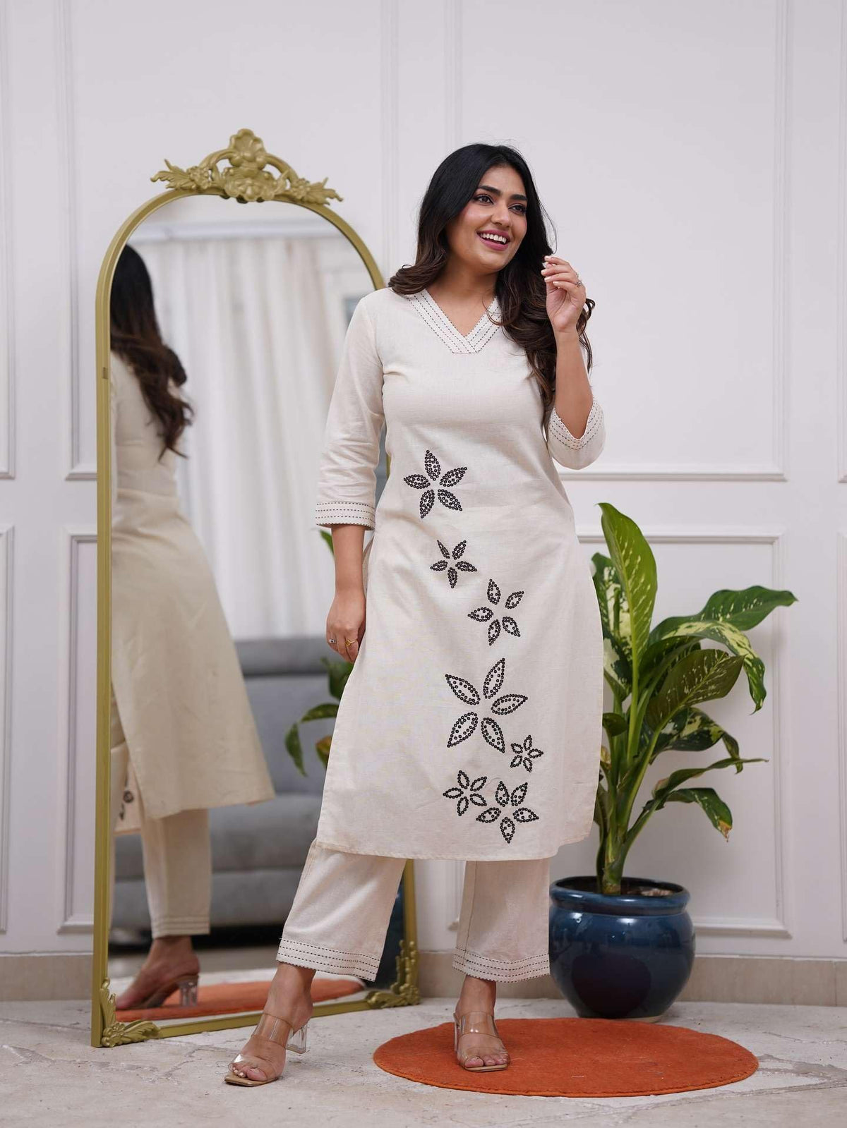 Women's Cotton Printed Straight kurti With Relaxed fit Pant