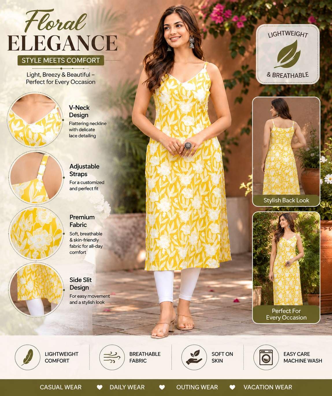 Women's Rayon Floral Printed Sleeveless Straight Kurti Set