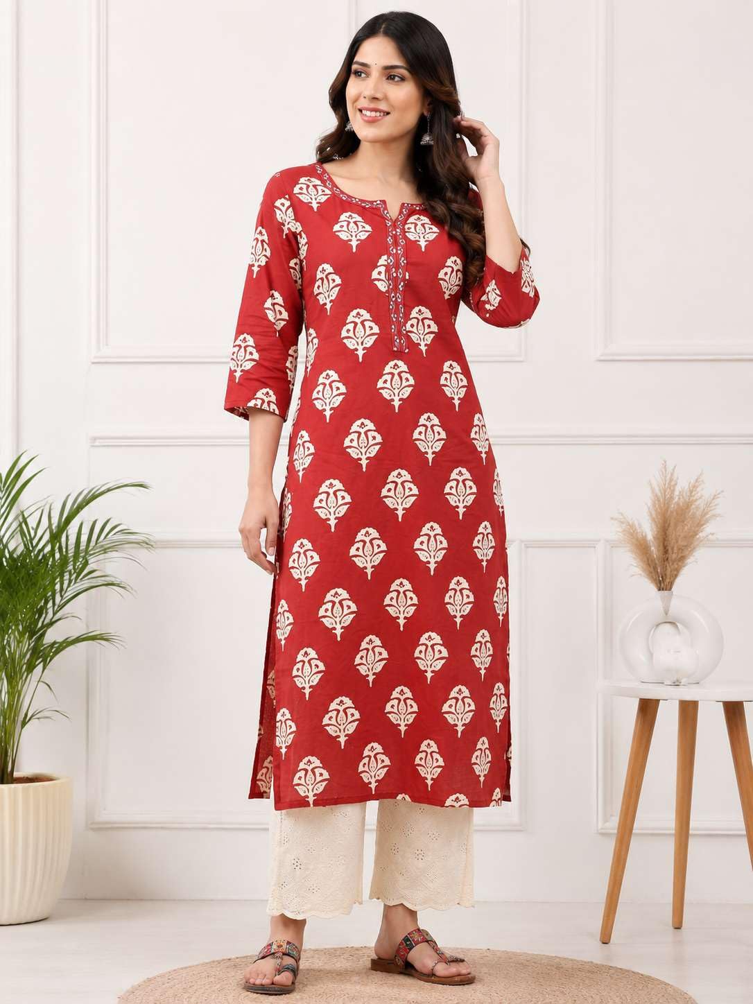 Women's Rayon Printed Straight Kurti With Pant Set
