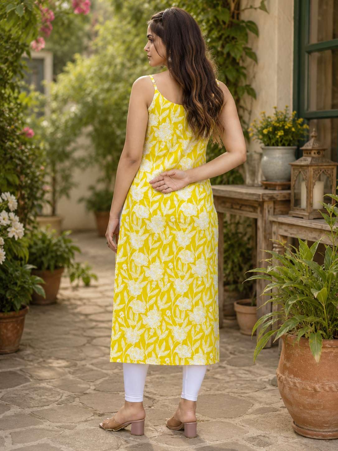 Women's Rayon Floral Printed Sleeveless Straight Kurti Set