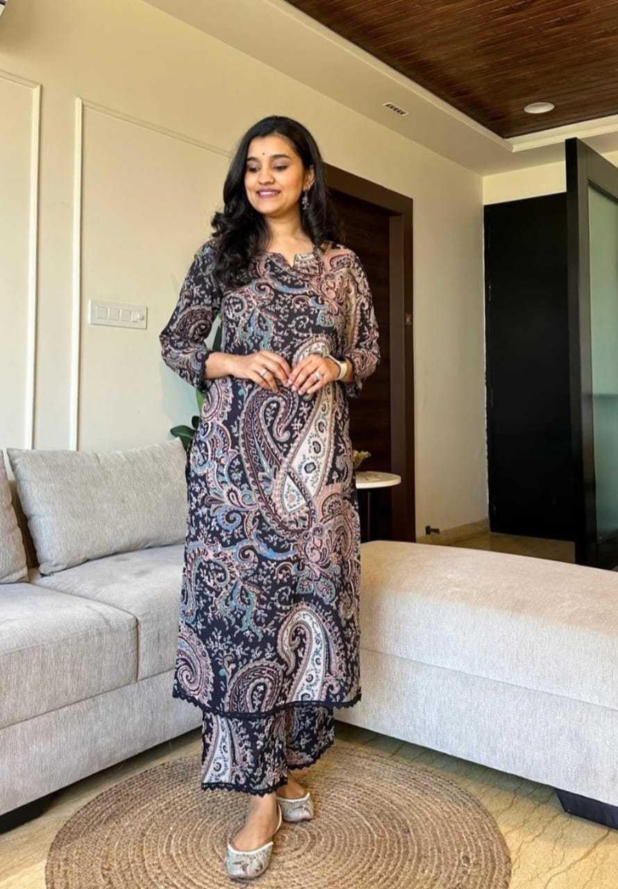 Women's Cotton Printed Straight Kurti with Pant Two Piece Co-ord Set