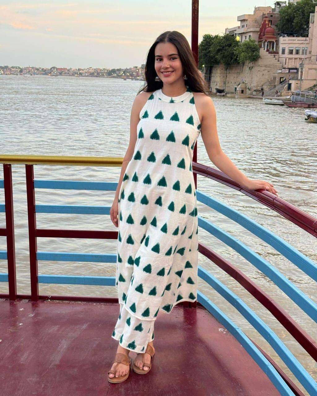Women's Cotton Printed Sleeveless Co-ord Set – Elegant Summer Two-Piece Outfit (White)