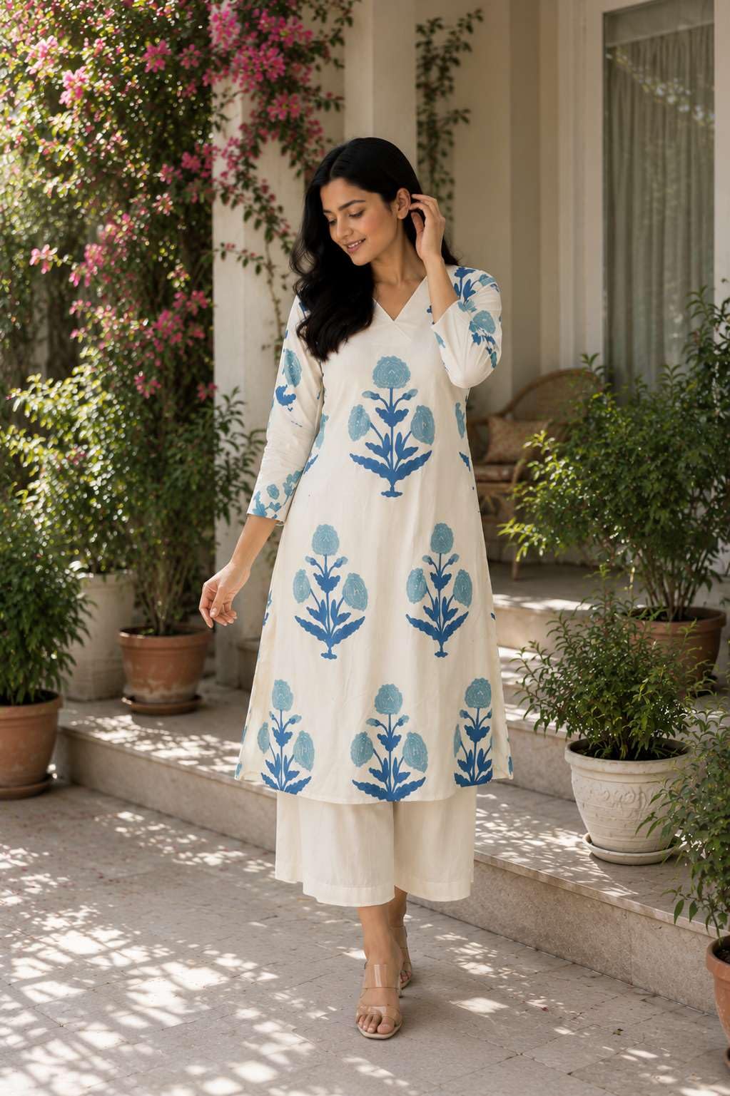 Women's Cotton Printed Straight Kurti With PalAMzo