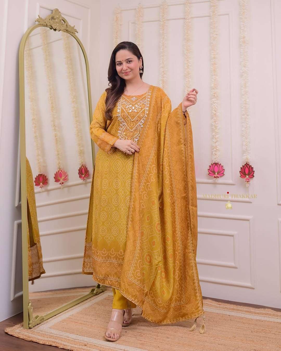Women's Silk Embroidered Straight Kurti With Pant and Dupatta set