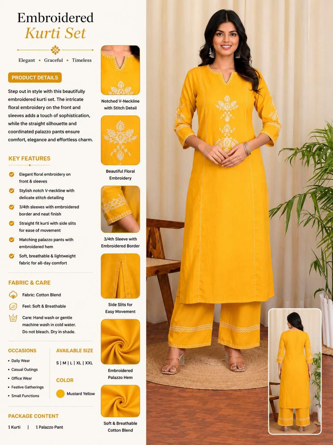 Women's Cotton Embroidered Straight kurti With relaxed fit Pant