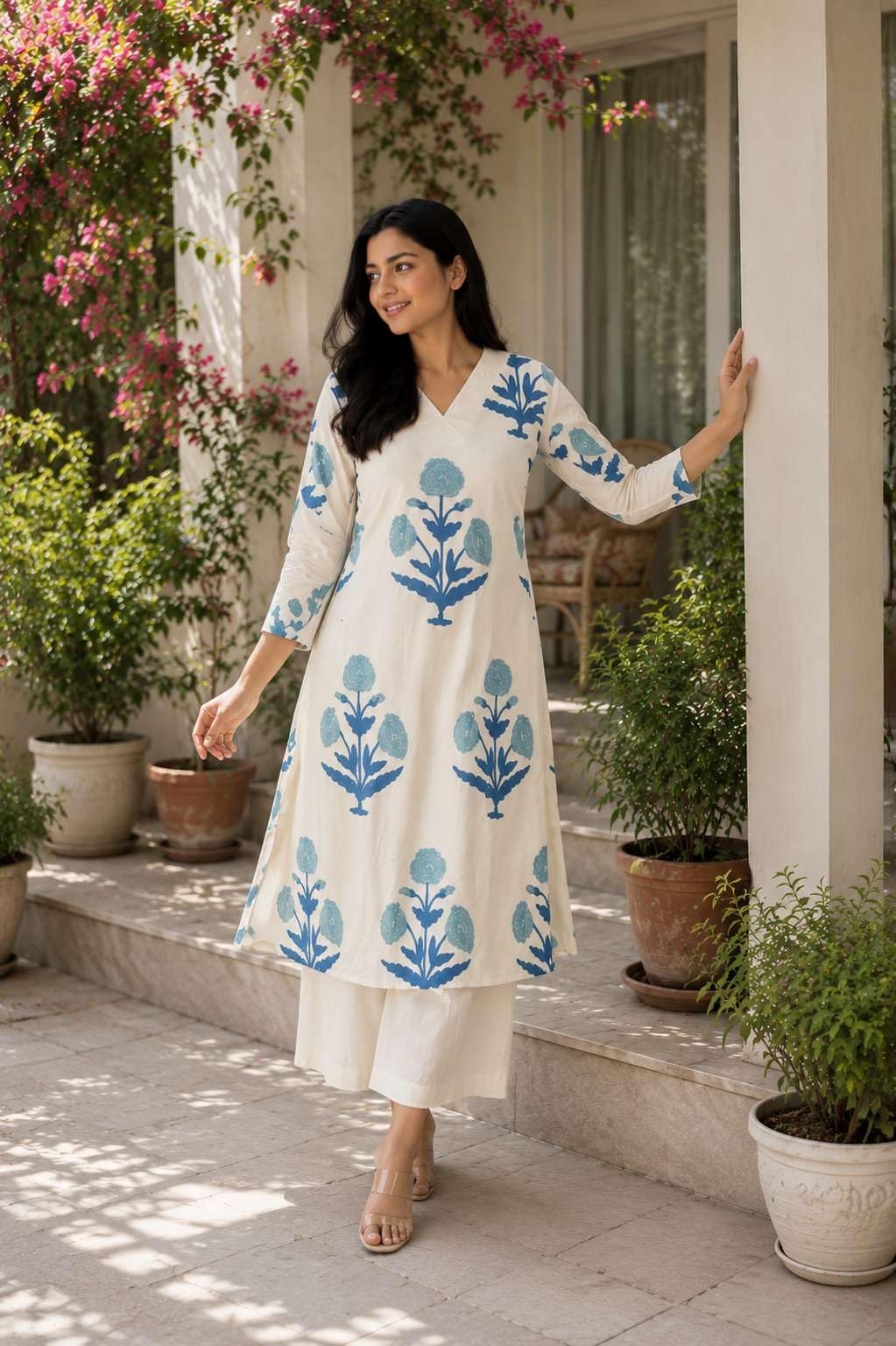 Women's Cotton Printed Straight Kurti With PalAMzo