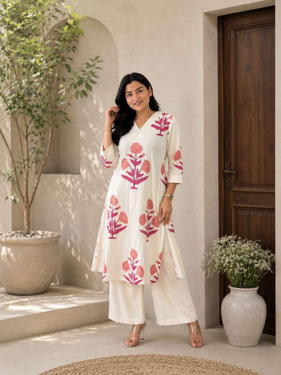 Women's Cotton Printed Straight Kurti With PalAMzo