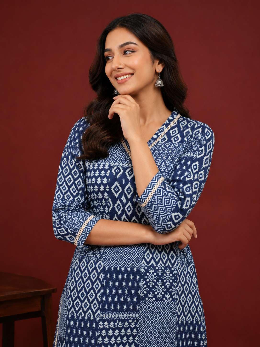 Women's Cotton Printed A-Line Kurti With Pant