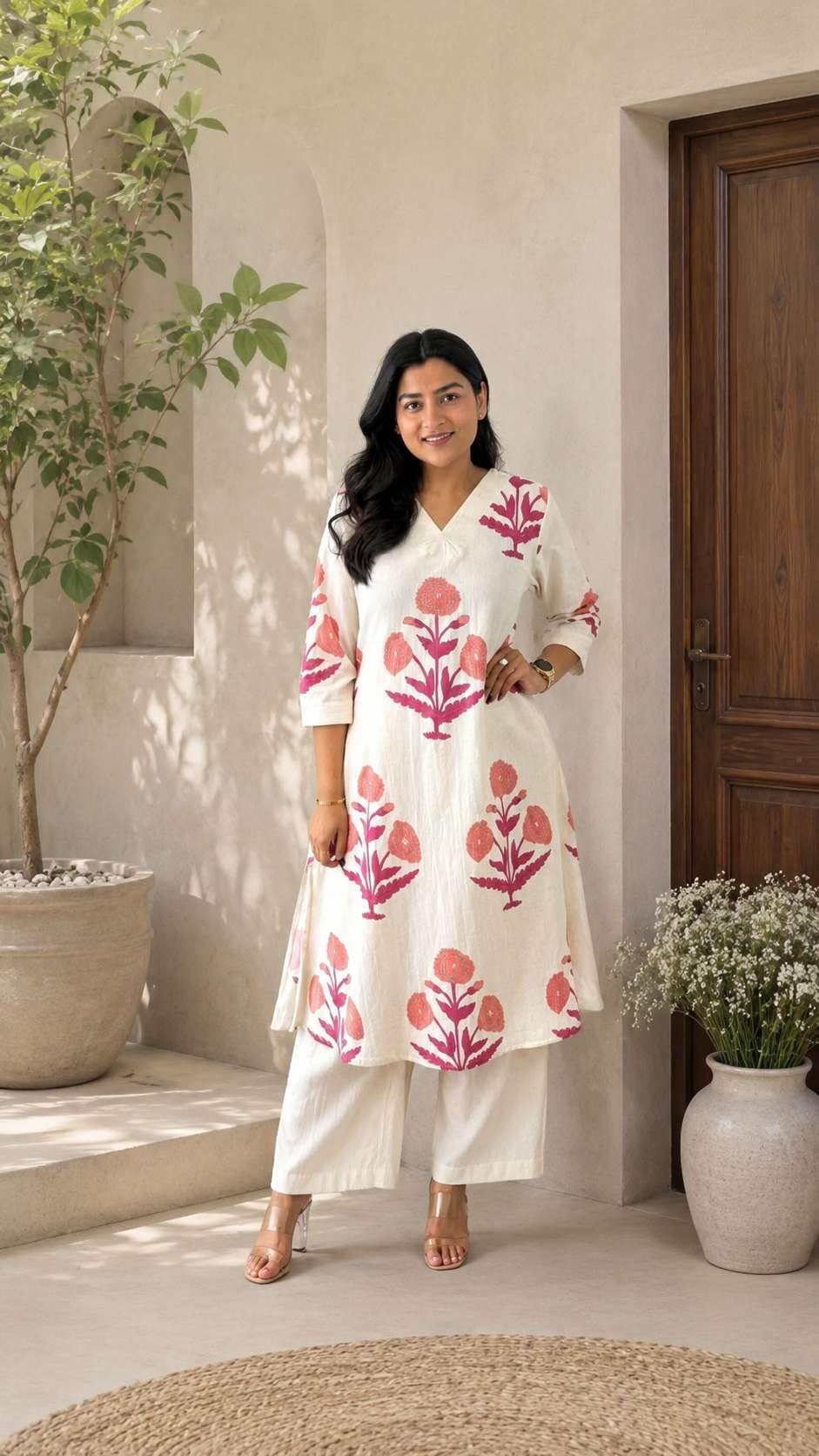 Women's Cotton Printed Straight Kurti With PalAMzo